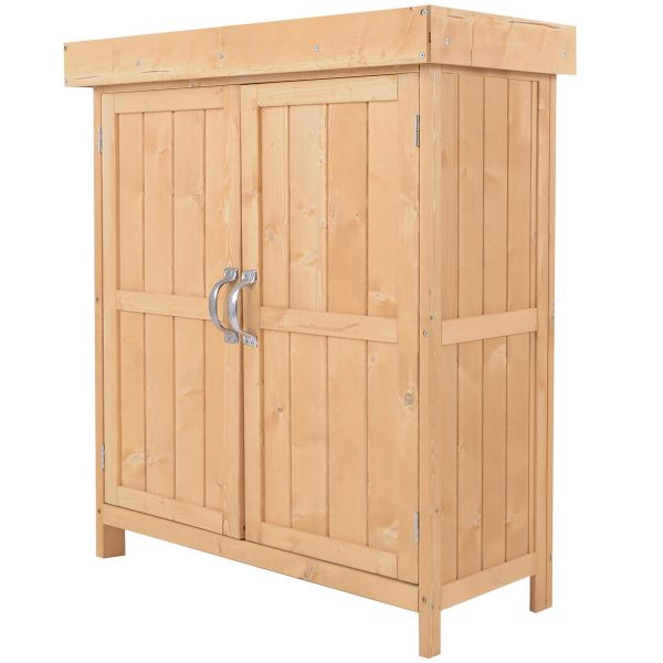 Outsunny Geräteschrank Geräteschuppen Holzschrank 2 Fächer Tannenholz Natur, 845-212