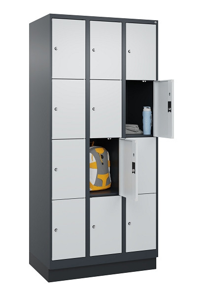 C+P Schließfachschrank Evolo PLUS, mit Sockel, 12 Fächer, 1950x900x500mm, 7016/7, Frontfarbe RAL 7035 Lichtgrau, 049020-304 S10017