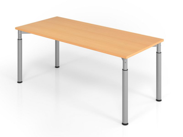 Hammerbacher Schreibtisch YS19, 180 x 80 cm, Platte: Buche, 25 mm dick, ABS-Dickkante, Rechteckform, Silber, VYS19/6/S