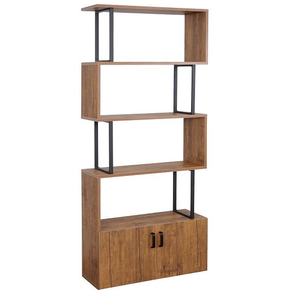 Mendler Bücherregal HWC-A27, Regal Standregal Raumteiler Wohnregal, Staufach mit Tür 183x80cm 3D-Struktur Wildeiche-Optik, 60186+60187