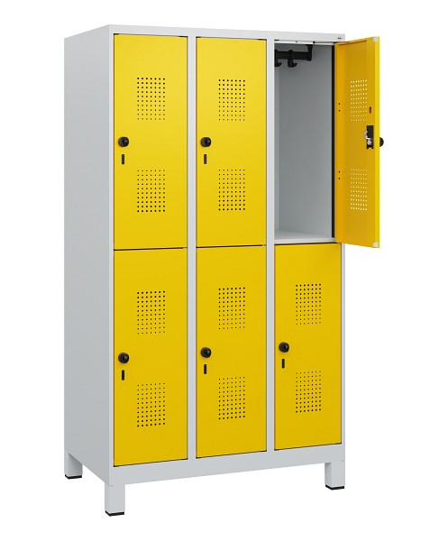 C+P Doppelstöckiger Spind Evolo PLUS, Füße, 6 Fächer, 1630x900x500mm, 7035/1023, Drehriegel, 0493105-30 S10001