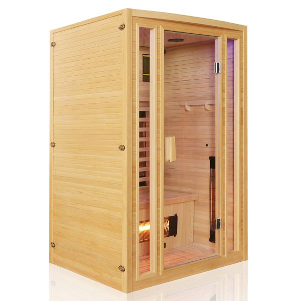 TroniTechnik Infrarotkabine Infrarotsauna MANILA 120 x 100 cm 1-2 Personen, Hemlock Holz, 5x Vollspektrumstrahler, LED-Farblicht, Bluetooth, FM, MP3, 5686