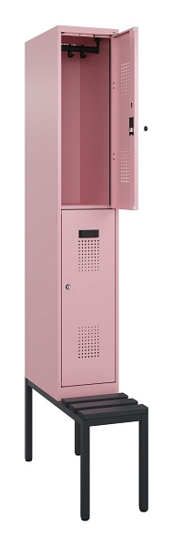 C+P Doppelstock-Spind Evolo PLUS, Bank, 2 Fächer, 2120x300x815mm, 3015/3015, Zylinderschloss, Sitzfläche Kunststoff, Sitzbank, 0493507-10 S10139