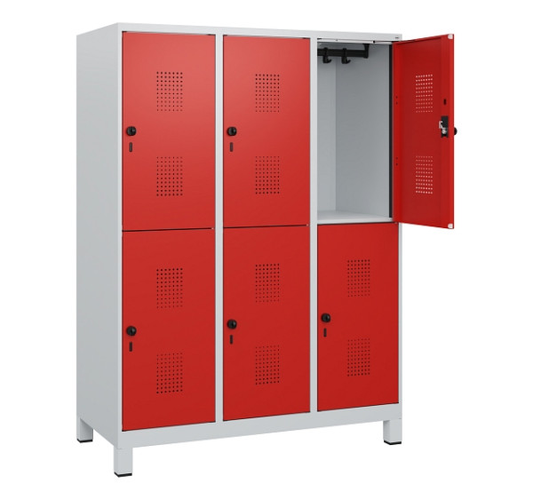 C+P Doppelstöckiger Spind Evolo PLUS, Füße, 6 Fächer, 1630x1200x500mm, 7035/3020, Drehriegel, 0493105-32 S10005