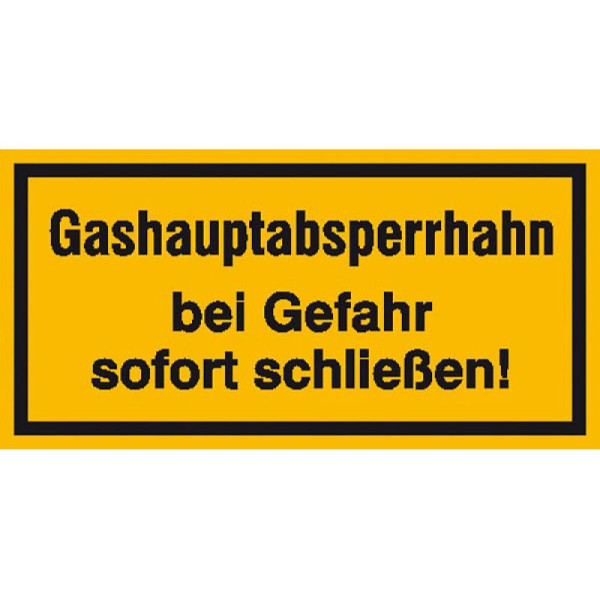 Stein HGS Hinweisschild zur Betriebskennzeichnung, Gashauptabsperrhahn bei Gefahr, 300x200mm/Alu, geprägt, 11.5856