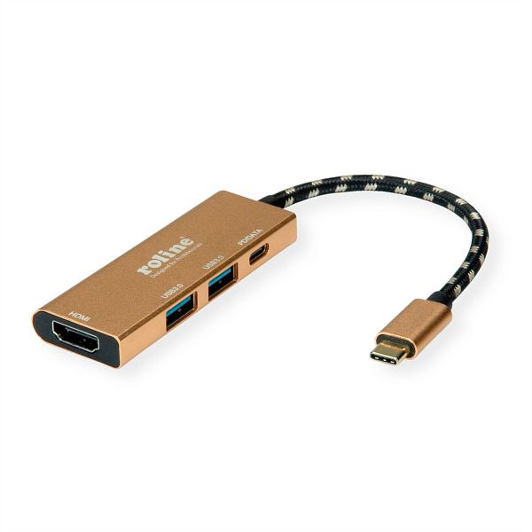 ROLINE GOLD USB Typ C Dockingstation, HDMI 4K, 2x USB 3.2 Gen 1,1x PD, Gewicht: 35 g, 12.02.1119