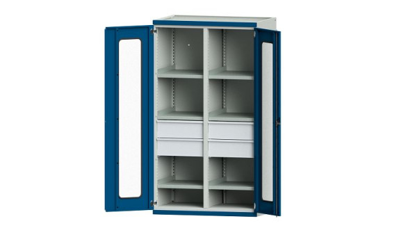ANKE Werkbänke Schwerlastschrank, Modell 202, 1085 x 690 x 1950 mm, Sichtausschnitt aus Plexiglas, RAL 7035/5010, 621.072
