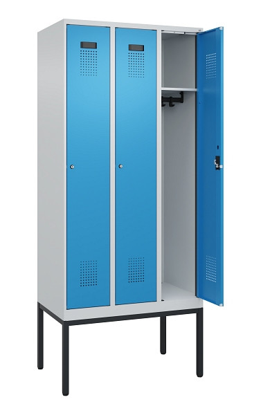 C+P Spind Evolo PLUS, Gestell, 3 Abteile, 2120x900x500mm, 7035/5012, Verschluss Zylinderschloss, Ablageböden 3, 0490307-30 S10034