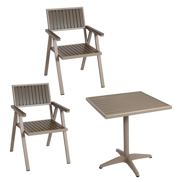 Mendler 2er-Set Gartenstuhl+Gartentisch HWC-J95, Stuhl Tisch, Gastro Outdoor-Beschichtung, Alu Polywood, champagner, grau, 84860+84864