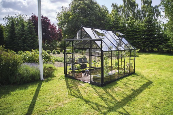 Halls Gewächshaus ICON 8, 8.1 m² Schwarz mit 3 mm Blankglas, HR01290