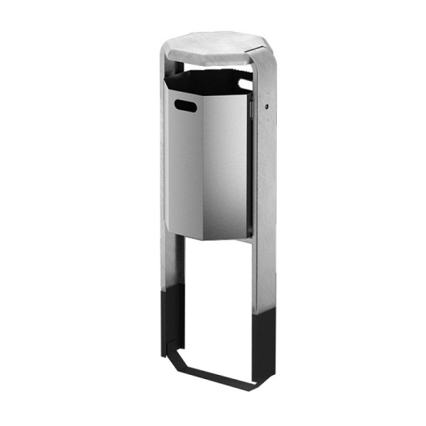 Stein HGS Abfallbehälter -City 600- mit Abdeckung, zum Einbetonieren, Gesamthöhe 1180mm, mit Ascher, Behälter und Ständer ohne Farbe, 12695-0201