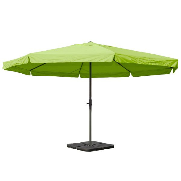 Mendler Sonnenschirm Meran Pro, Gastronomie Marktschirm mit Volant Ø 5m Polyester/Alu 28kg, grün mit Ständer, 34347+31831