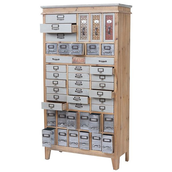 Mendler Apotheker-Schrank HWC-A43, Kommode, Tanne Holz massiv Vintage Shabby-Look 152x81x34cm, 57071