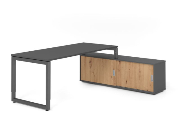 Hammerbacher Aufsatz-Schreibtisch RSE19, 180x80cm, Platte: Graphit, 25mm dick, Rahmen Graphit, höheneinstellbar, Ahorn, SB/G/G/G/R, VRSE19SB/G/G/G/R