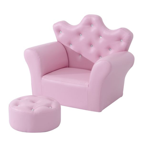 HOMCOM Kindersofa mit Ottomane Kindercouch in Kronenform Kindersessel Rosa, 02-0519