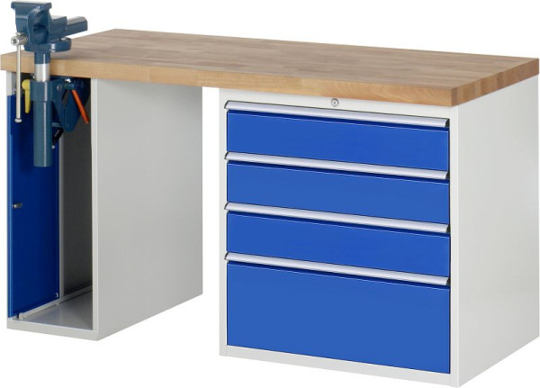 RAU Werkbank Serie 7000 - Baukasten-Bauweise, 2 Unterbau-Container (1x Schraubstock, 4x Schublade), 1500x840x700 mm, 03-7610A2-157B4S.11
