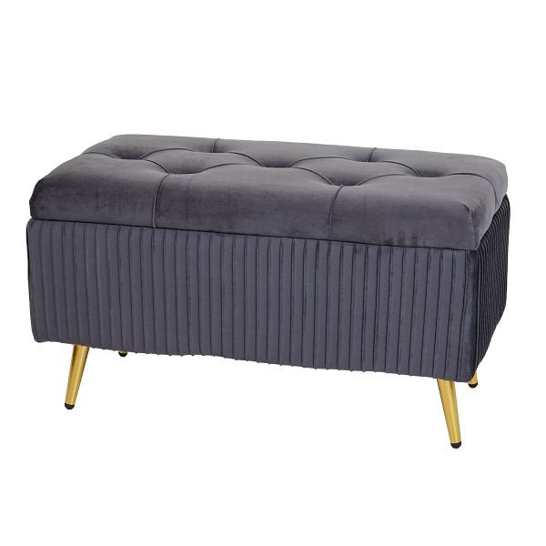Mendler Sitzbank mit Stauraum HWC-K50, Polsterbank Aufbewahrungstruhe Garderobenbank Bank, Samt Metall 80x40cm, dunkelgrau, 94516