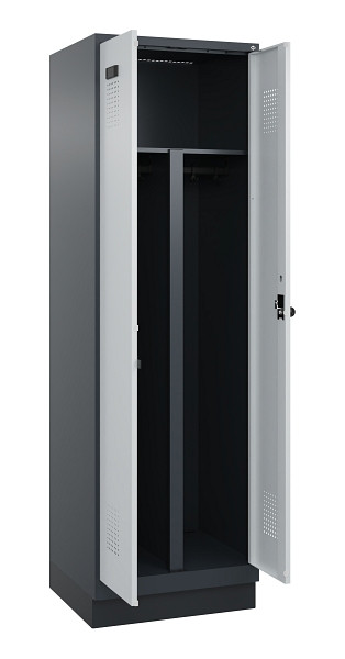 C+P PSA Schwarz-Weiß-Spind Evolo PLUS, mit Sockel, 2 Abteile, 1950x600x500mm, 7016, RAL 7035 Lichtgrau, Drehriegel, 049022-20P S10017