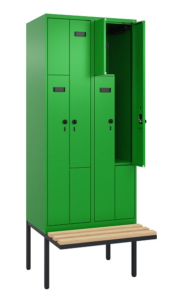 C+P Z-Spind Evolo PLUS, Bank, 4 Fächer, 2120x800x815mm, 6037/6037, Drehriegel, Sitzfläche Holz, 0490437-224 S10029