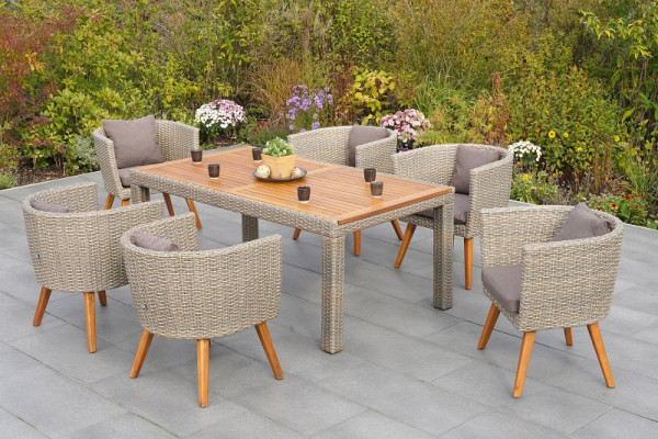 Merxx Imperia Set 7-teilig, 6 Imperia Sessel, inkl. Sitzkissen, 1 Tisch 180 x 100 cm, Alumiuniumgestell mit Kunststoffgeflecht, 50741-255