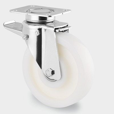 TENTE-ROLLEN Lenkrolle mit Feststeller, Rad-Ø 200 mm, Bauhöhe 250 mm, D 75 Shore, mit vorlaufendem Totalfeststeller, 3642UOP200P63