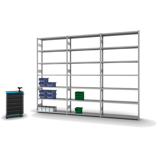 hofe Fachboden-Grundregal, 3000x300x1300 mm, 7 Fachebenen, verzinkt, 300 kg Fachlast, 2400 kg Feldlast, zweiseitige Bedienung, HZG30313AS