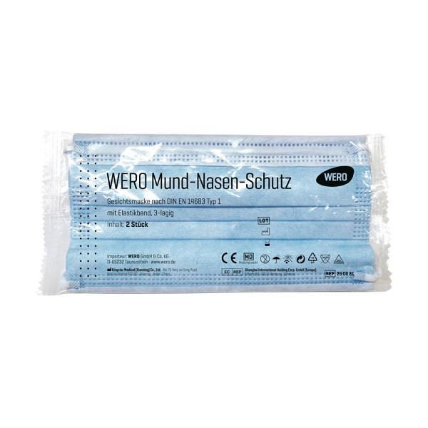 WERO Mund-Nasen-Schutz DIN EN 14683 Typ 1, VE: 2 Stück, 260081