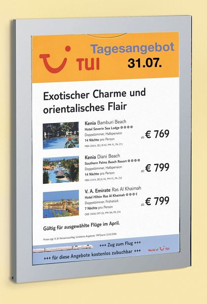 Kerkmann Infoträger Daily, B 350 x T 20 x H 470 mm, alusilber/transparent, 43649914