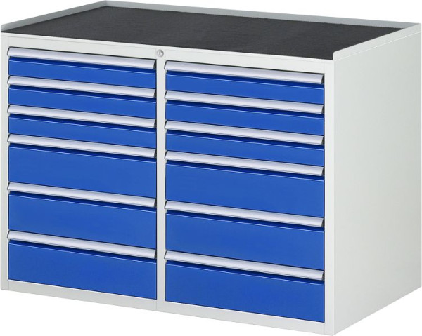 RAU Schubladenschrank Serie 7000, B1145xT650xH825mm, Schubladen: links: 3xH90, 3xH150mm, rechts: 3xH90, 3xH150mm, Metallauflage, 03-LL5.9.9A-MT.11
