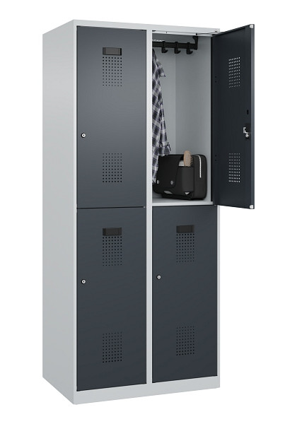 C+P Doppelstöckiger Spind Evolo PLUS, 4 Fächer, 1850x800x500mm, 7035/7016, Zylinderschloss, 049300-22 S10039