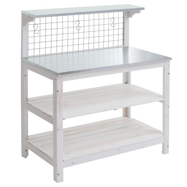 Mendler Pflanztisch HWC-N55, Gärtnertisch Blumentisch Pflanzregal, Holz FSC verzinkte Platte, 117x102x56cm, weiß, 107151