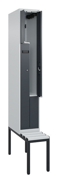 C+P Z-Spind Evolo PLUS, Bank, 2 Fächer, 2120x300x815mm, 7035/7016, Zylinderschloss, Sitzfläche Kunststoff, Sitzbank, 0490537-102 S10093