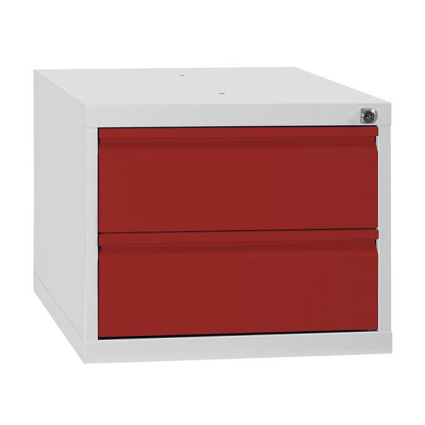 Lüllmann Schubladenmodul, 2 Schubladen, 380 x 460 x 550 mm, lichtgrau/feuerrot, 808914