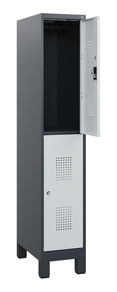 C+P Doppelstöckiger Spind Evolo PLUS, Füße, 2 Fächer, 1630x300x500mm, 7016/7035, Zylinderschloss, 0493105-10 S10044
