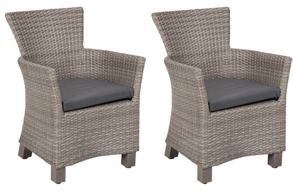 Merxx Toskana Sessel, 2er Set, inkl. Sitzkissen, Beine aus Akazienholz, grau, Aluminiumgestell mit Kunststoffgeflecht und, FSC Akazienholz, 50409-262