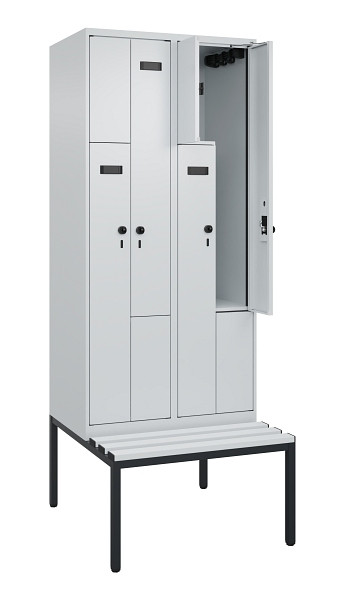 C+P Z-Spind Evolo PLUS, Bank, 4 Fächer, 2120x800x815mm, 7035/7035, Drehriegel, Sitzfläche Kunststoff, Sitzbank, 0490537-224 S10067