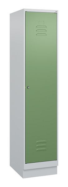 C+P Umkleidespind Classic PLUS mit Mitteltrennwand, Sockel, 1800x400x500mm, 7035/6011, Zylinderschloss, 0800207-12F S10021