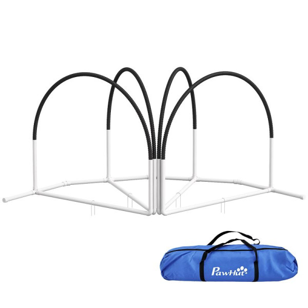 PawHut Agility-Set für Hunde, 4-teilig, inkl. Tragetasche, Kunststoff, 89 x 69 x 99 cm, Weiß+Schwarz, D07-042V00BK