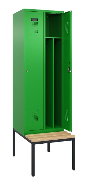 C+P Spind Evolo PLUS, 2 Abteile, 2120x600x815mm, 6037/6037, Zylinderschloss, Sitzfläche Buche-Hartholz, Sitzbank, 0490507-20F S10053