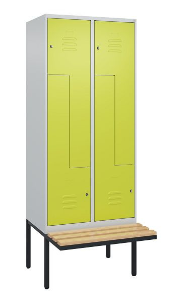 C+P Z-Spind Classic PLUS, Bank, 4 Abteile, 2120x800x815mm, 7035/0024, Zylinderschlösser, Buche-Sitzleisten, 0800437-224 S10025