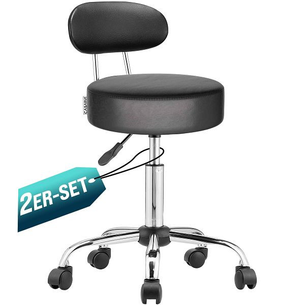 casaria Rollhocker 2er-Set Schwarz 360° drehbar mit Rückenlehne, 997036