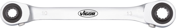 VIGOR Doppel Ratschen-Ringschlüssel, Außen-Doppel-Sechskant Profil, 10 x 13, 17 x 19, V2705