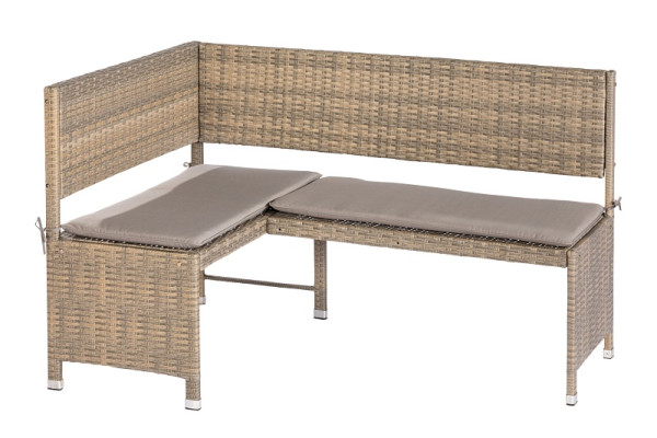 Merxx Eckbank, 148 x 100 x 91 cm, inkl. Sitzkissen, graubeige, Stahlgestell mit Kunststoffgeflecht, 28820-258