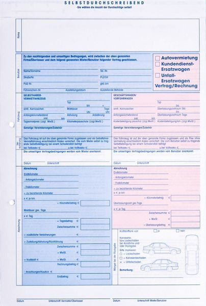 Eichner Formular "Mietvertrag und Rechnung für Selbstfahrer", VE: 25 Stück, 9036-00163