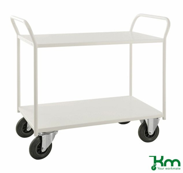 Kongamek Etagenwagen mit 2 Böden, vollständig geschweißt, 1070 x 550 x 1000 mm, Weiß, 2 Bockrollen 2 Lenkrollen mit Bremse, KM4175B