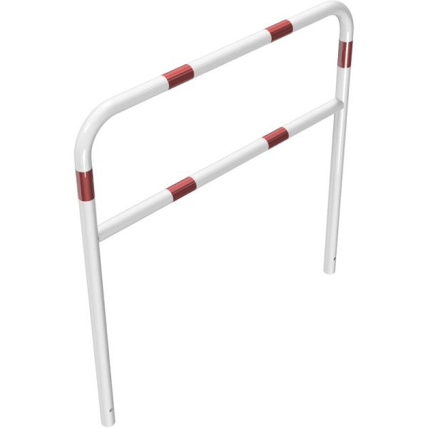 Stein HGS Anlehnbügel/Absperrbügel -Sylt-, 1200mm/800mm/1200mm, weiß beschichtet mit rot reflektierenden Leuchtstreifen, mit Querholm, Bügel: Ø 48 mm, 448.23b-wr