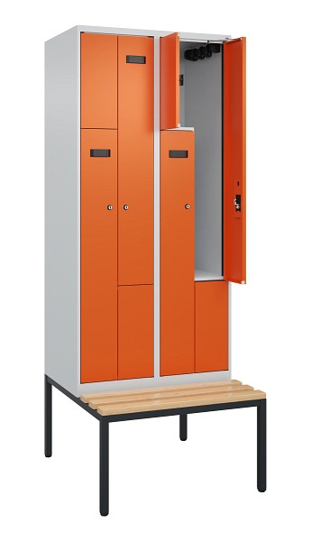 C+P Z-Spind Evolo PLUS, Bank, 4 Fächer, 2120x800x815mm, 7035/2004, Zylinderschloss, Sitzfläche Buche-Hartholz, Sitzbank, 0490537-224 S10028