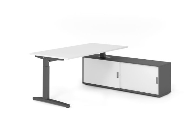 Hammerbacher Schreibtisch XB16, 160x80cm, Platte: Weiß, 25mm dick, C-Fuß Gestell Graphit, höheneinstellbar, Graphit / Weiß, VXBE16SB/W/G/G/W