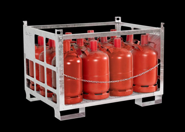 DENIOS Gasflaschenpalette aus Stahl, feuerverzinkt, für 12 Gasflaschen mit max. Ø 300 mm, 325939