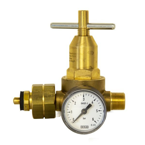 ELMAG Klein-Druckregler 'PROPAN' mit Manometer 0-6 bar, Leistung 18 kg/h, Schlauchanschluss G 3/8' LH, 56122